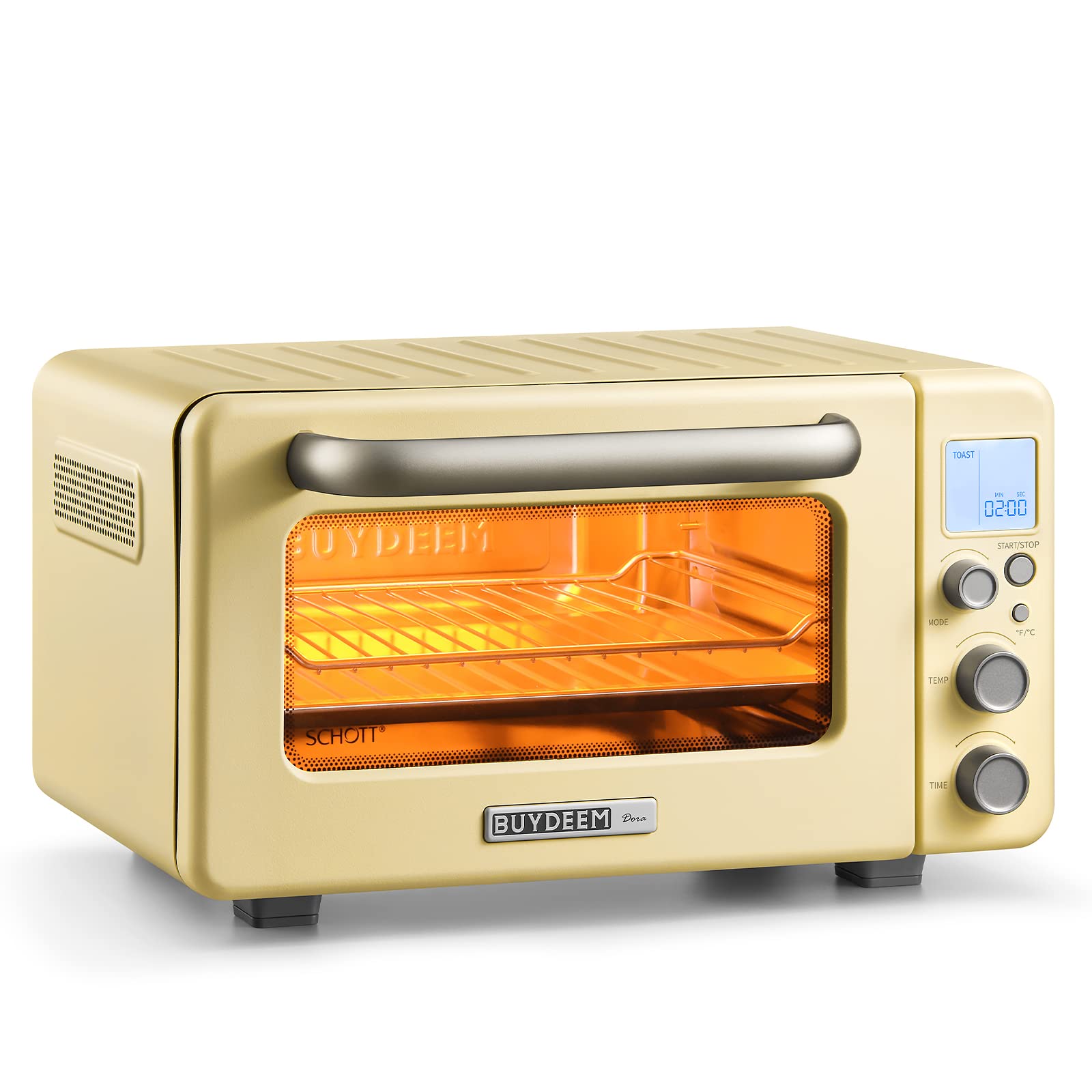 BUYDEEM T103 Multifunction Toaster Oven, No Pre-Heat Needed, 12QT 7-in-1 Mini Smart Digital Toaster Oven with Grill Rack and Baking Tray, 1600W (Mellow Yellow)