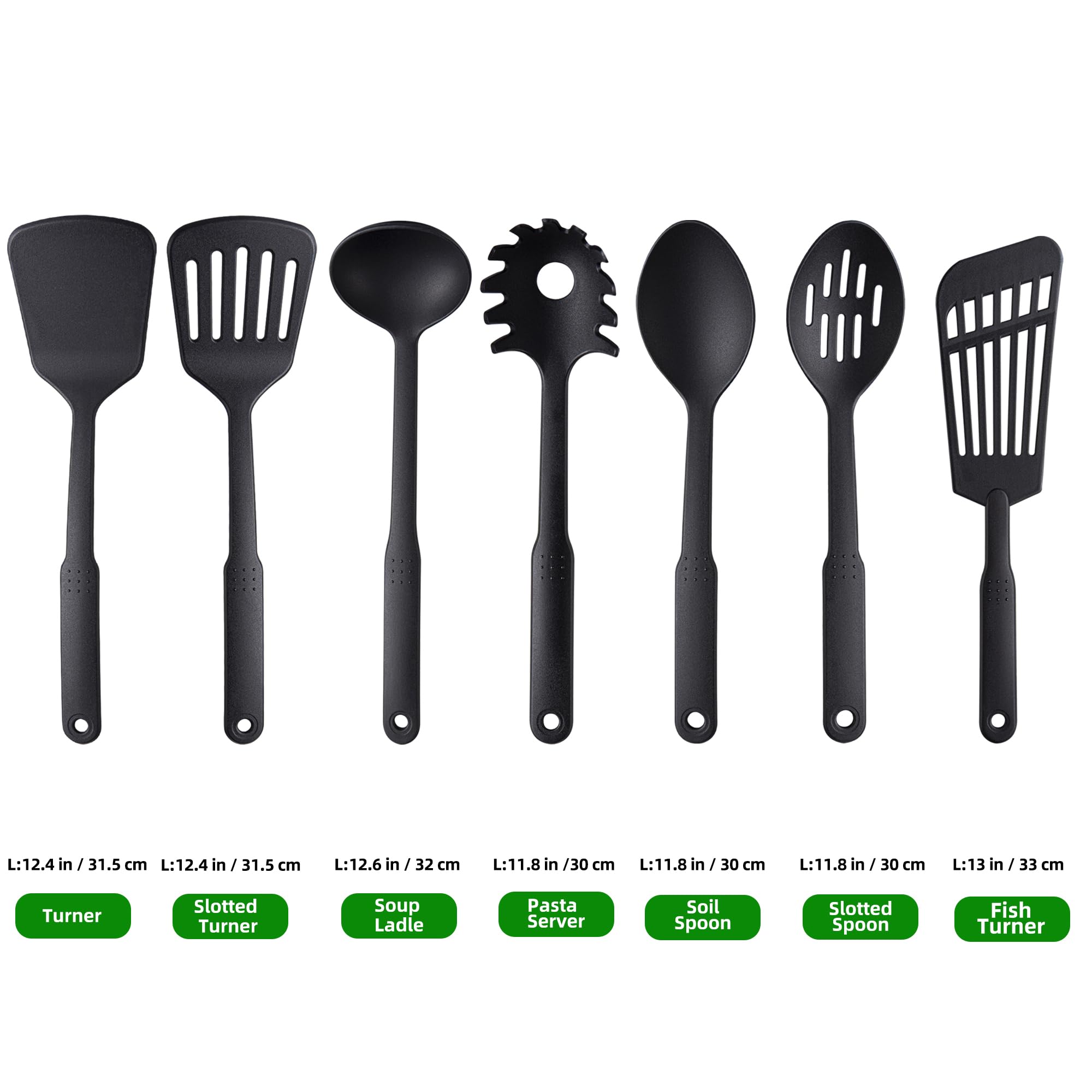 Kitchen Utensils Set, 7PCS Cooking Utensils Set 410F° Heat Resistant & Non-stick Food Nylon Kitchen Gadgets Accessories For Cookware, BPA Free Kitchen Tools Gift (Black)