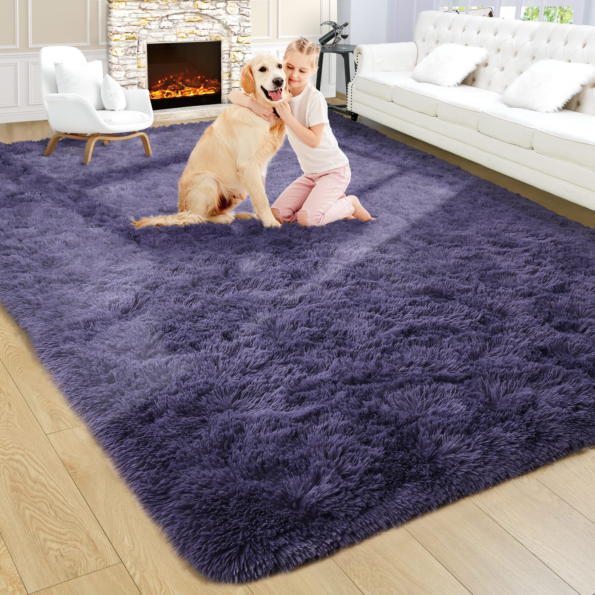 Noahas Fluffy Taro Purple Rug for Living Room 8x10 Area Rugs,Thick Plush Shag Rug,Large Living Room Rugs,Big Fuzzy Carpet,Shaggy Rugs for Bedroom,Soft Comfy Kids Nursery Rug Living Room Decor