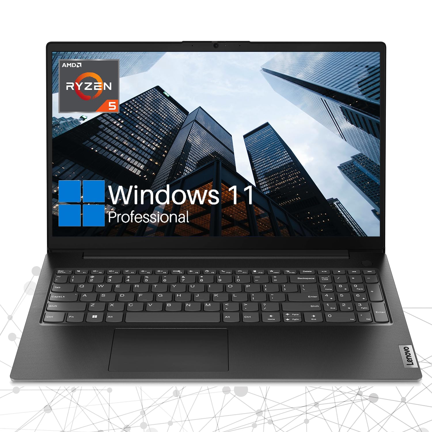 Lenovo V15 Gen 4 Business Laptop, 15.6" FHD Screen, AMD Ryzen 5 5500U, 12GB RAM, 512GB SSD, Webcam, HDMI, Wi-Fi, Windows 11 Pro, Black