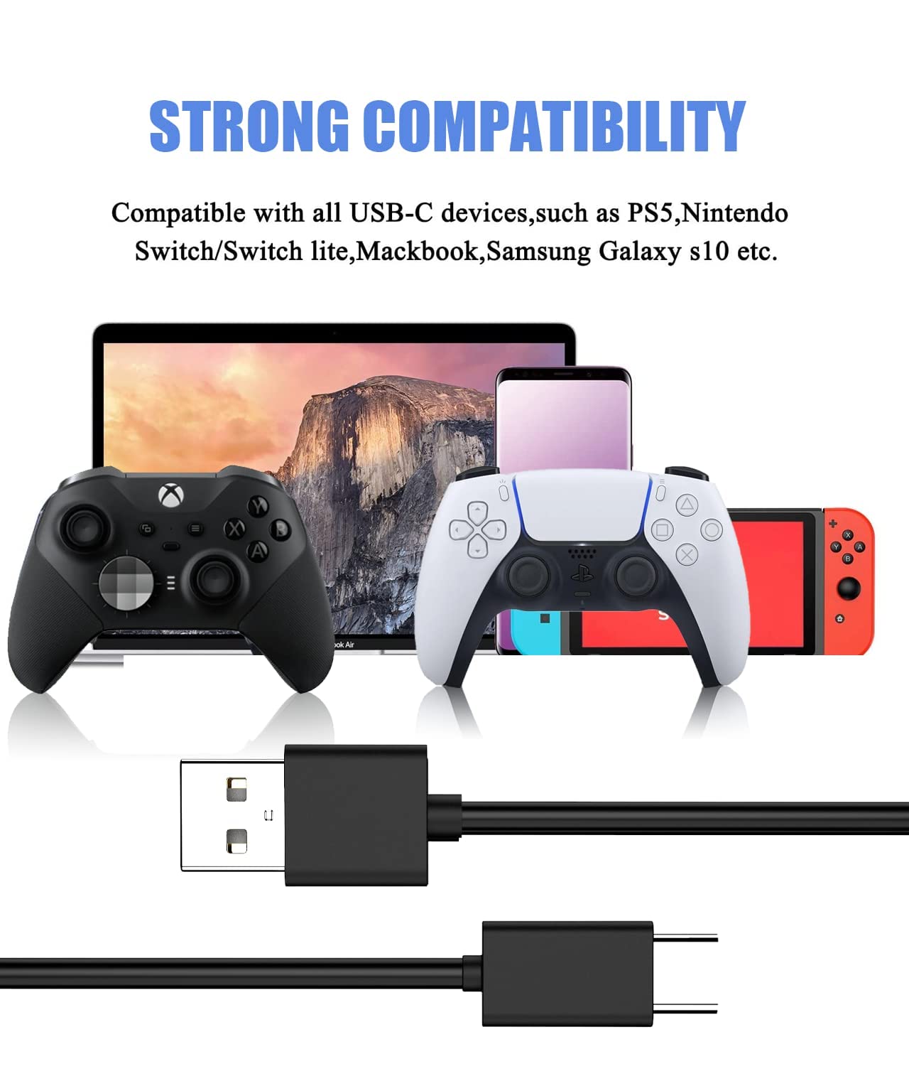 PANPEO USB C Charging Cable Compatible with PS5 Controller, 2 Pack 6.6Ft Fast Charging USB Type C Charger Cord Compatible with Playstation 5 PS5 Dual Sense, Xbox Series X/Series S Controllers