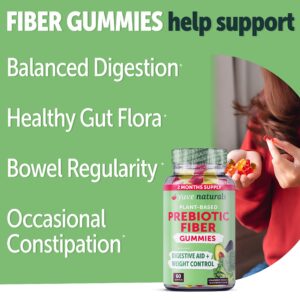 Yuve Prebiotic Fiber Gummies - Delicious - 3g Soluble Fiber Supplement - Supports Digestive Health & Regularity - Vegan & Gluten-Free Fiber Gummies for Adults & Kids - Non-GMO & Low Sugar - 60 Count