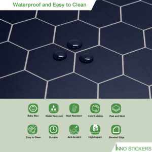 INNO STICKERS 10 Sheets Hexagon Peel and Stick Tile Backsplash,Waterproof Stick on Backsplash, 11.42" x 11.42" Self-Adhesive Marble Tiles for Kitchen,Bathroom,Bedroom, Navy Blue