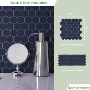 INNO STICKERS 10 Sheets Hexagon Peel and Stick Tile Backsplash,Waterproof Stick on Backsplash, 11.42" x 11.42" Self-Adhesive Marble Tiles for Kitchen,Bathroom,Bedroom, Navy Blue