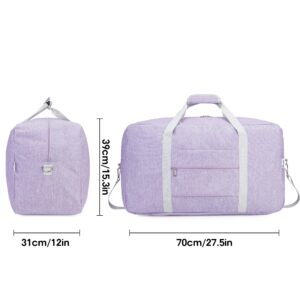 Extra Large Travel Duffel Bag Foldable Weekender Packable Lightweight Luggage Bag Overnight for Women and Men 85L (Purple (With Shoulder Strap))