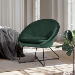 FurniutreR Mid-Century Living Room Velvet Chiar Single Sofa Comfy Upholstered Lounge Arm Leisure Accent Chair, Dark Green