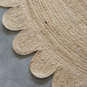 Arise Export Natural Round Jute Jute Area Rug, Floor Scalloped Edge Rug Braided Boho Eco Large Circular Handmade Area Rug, Natural (3x3 Ft Round Rug)