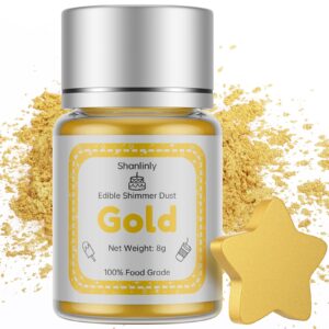 Shanlinly Gold Luster Dust Edible - 8 Grams Food Grade Edible Gold Paint Shimmer Cake Dust, Metallic Drinks Glitter Food Coloring Powder for Cake Decorating, Desserts, Chocolates, Kosher | Vegan