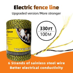 YCFERESY Upgraded Electric Fence Poly Wire 330 Feet 100 Meters and 50 Pcs Black Electric Fence Insulator Screw-in Insulator Fence Ring Wood Post Insulator