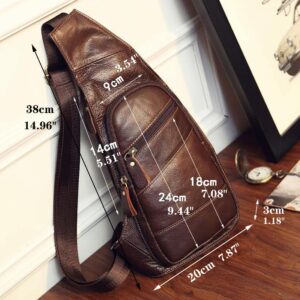 KPYWZER Genuine Leather Sling Backpack for Men Women Crossbody Shoulder Chest Bag Day Pack Outdoor Travel Camping Tactical Daypack Brown