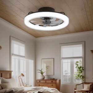 orison 20'' ceiling fans with lights, low profile ceiling fan with light and remote, flush mount ceiling fan with 6-speed reversible blades and app controlled, for bedroom living room kitchen (black)