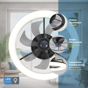 Orison 20'' Ceiling Fans with Lights, Low Profile Ceiling Fan with Light and Remote, Flush Mount Ceiling Fan with 6-Speed Reversible Blades and App Controlled, for Bedroom Living Room Kitchen (Black)