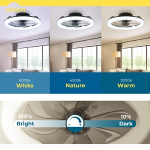 Orison 20'' Ceiling Fans with Lights, Low Profile Ceiling Fan with Light and Remote, Flush Mount Ceiling Fan with 6-Speed Reversible Blades and App Controlled, for Bedroom Living Room Kitchen (Black)