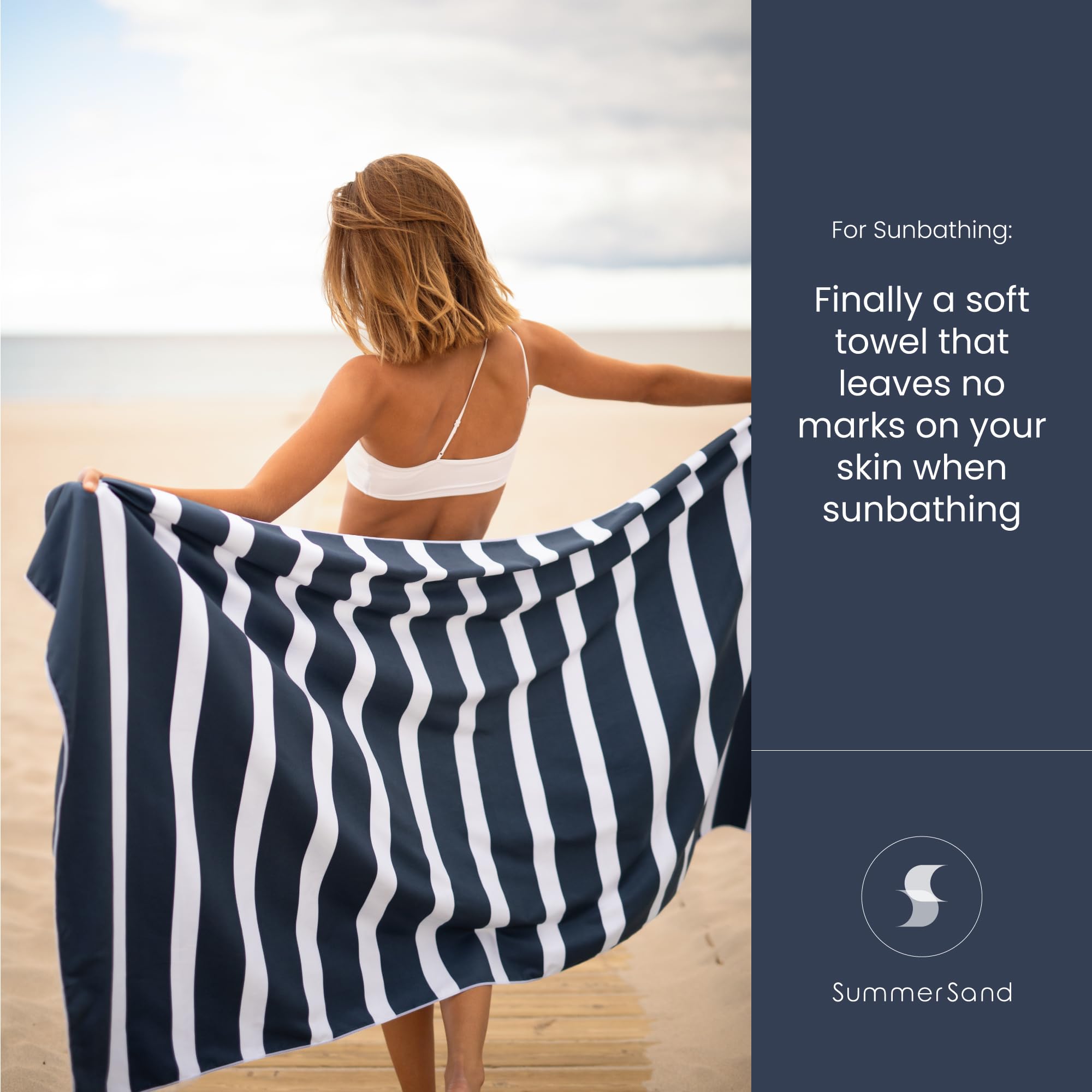 SummerSand Microfiber Beach Towel Extra Large (79 x 39.5 in) - Quick Dry, Sand Free - Compact and Lightweight for Travel - Recycled Materials - Travel Bag Incl - Oversized Pool Towel – Deep Blue