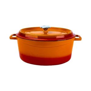 lava 7.5 quarts cast iron dutch oven: multipurpose stylish oval shape dutch oven pot with glossy sand-colored three layers of enamel coated interior with trendy lid (orange)