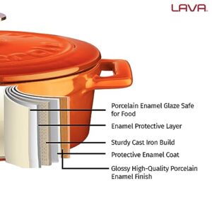 LAVA 7.5 Quarts Cast Iron Dutch Oven: Multipurpose Stylish Oval Shape Dutch Oven Pot with Glossy Sand-Colored Three Layers of Enamel Coated Interior with Trendy Lid (Orange)