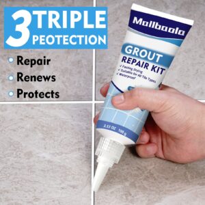 Mallbaola Grout Repair Kit, 2 Pack White Grout Filler Tubes, Grout Sealer Bathroom Shower Kitchen Floor Tile, Fast Drying Tile Grout Paint, Restore and Renew Tile Joints Line, Gaps, Replace Grout Pen