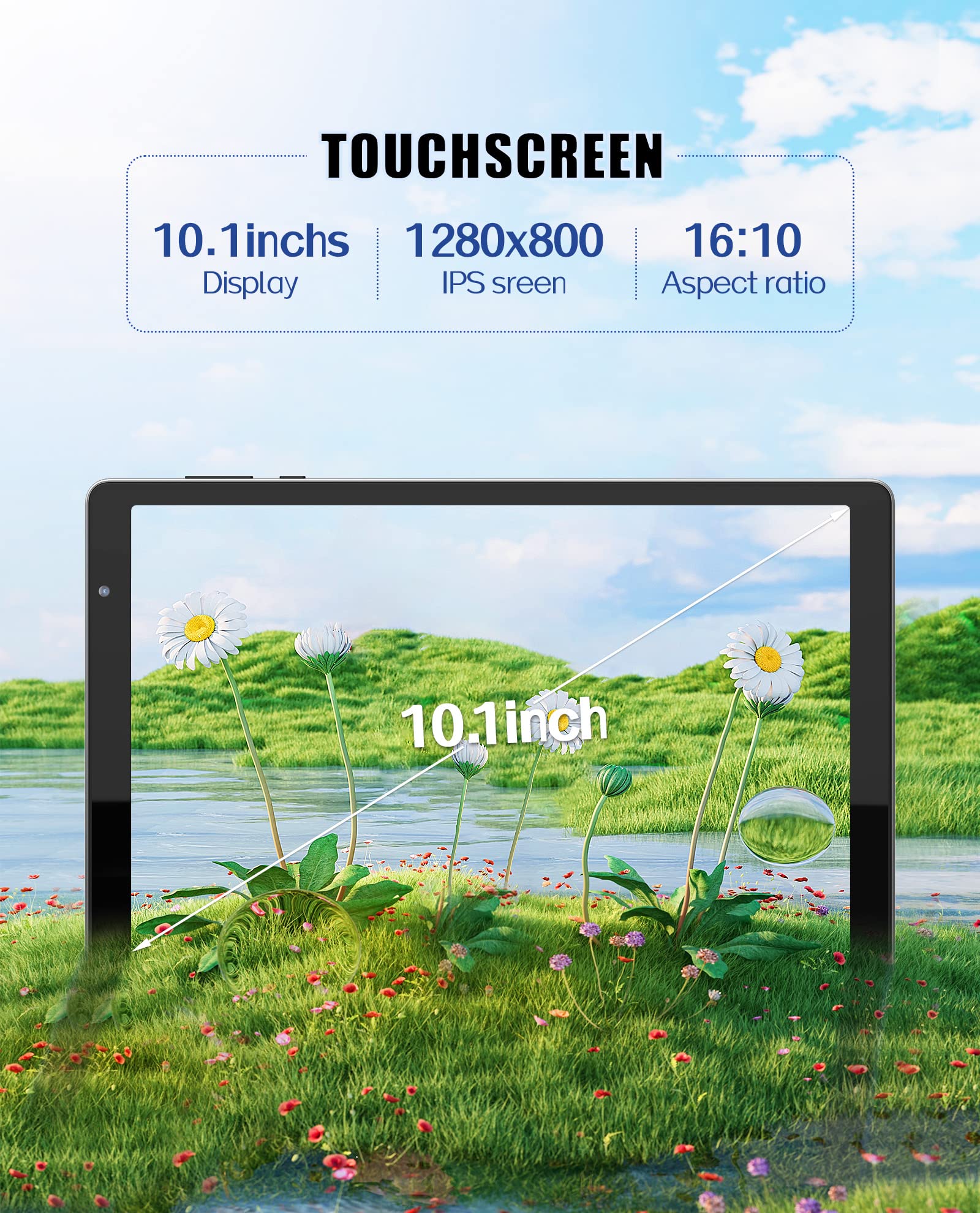 BAKEN Tablet 10 inch Android Tablets, Android 12 Tablet Quad Core Processor (2+2) 4GB RAM 32GB ROM, 1TB Expandable Tablet Computer, 6000mAh Battery, 1280 * 800 IPS Screen, Bluetooth, WiFi (Gray)