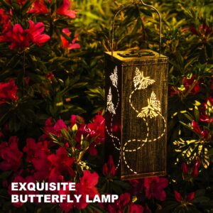 Cagosufs Butterfly Solar Lights Outdoor Garden Decor with Ground Stake, Metal Solar Lanterns Waterproof Outside Christmas Decorations for Patio Lawn Yard Landscape Women Gifts