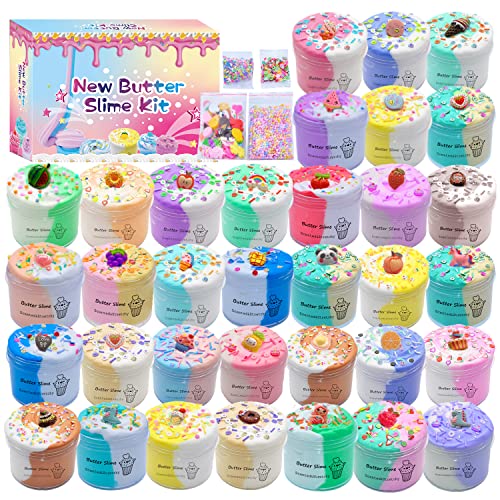 inksbui Butter Slime Kit 34 Packed Two-Toned Colorful Slime, Stress Relief Toys, Party Favors for Kids Girl Boys Kids 6 7 8 9 10 11 12