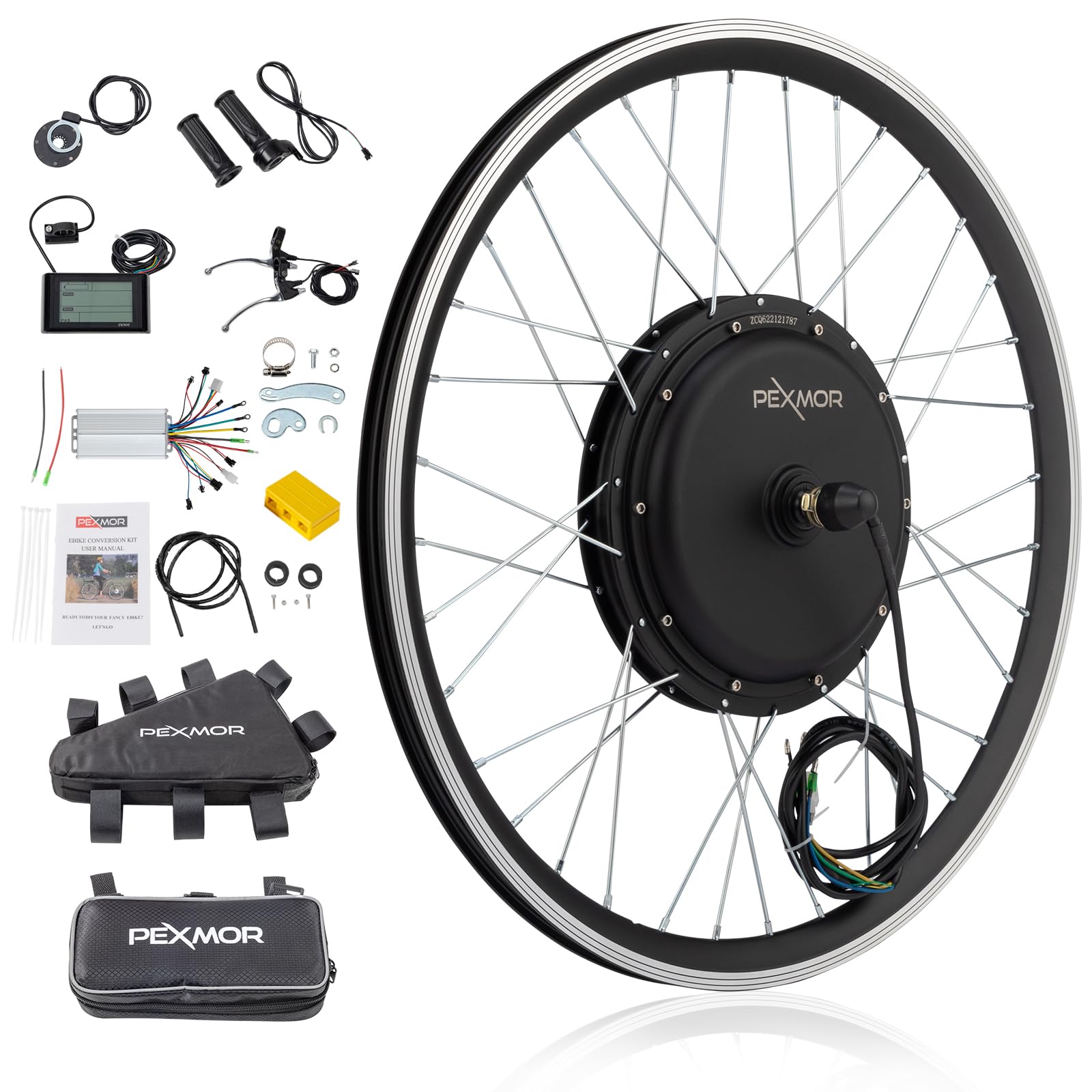 PEXMOR Electric Bike Conversion Kit, 48V 1200W 26" Front Wheel E-Bike Conversion Kit, Ebike Hub Motor Kit Upgrade 3 Mode Controller w/PAS/LCD Display/Twist Throttle Electric Bicycle Ebike Kit