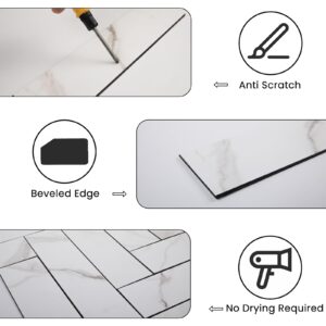 Adedeo Peel and Stick Subway Backsplash, 3"x12" Marble Self Adhesive PVC Wall Subway Tile Stick on Backsplash for Kitchen and Bathroom（16 Pieces）