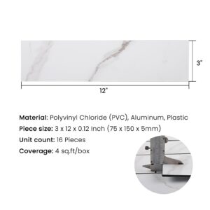 Adedeo Peel and Stick Subway Backsplash, 3"x12" Marble Self Adhesive PVC Wall Subway Tile Stick on Backsplash for Kitchen and Bathroom（16 Pieces）