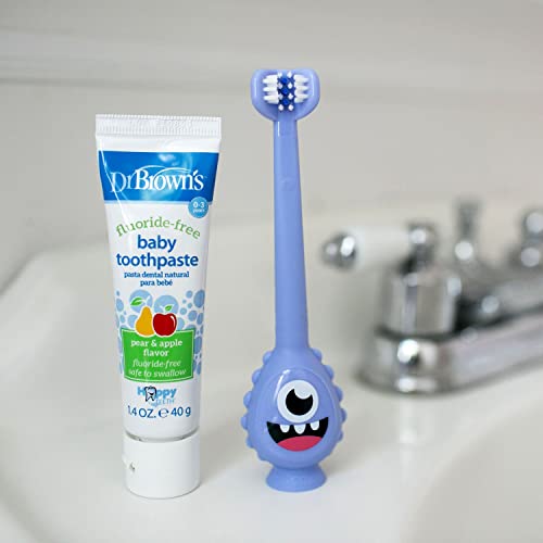 Dr. Brown's ToothScrubber Toothbrush, Three-Sided Toddler Training Toothbrush for Ages 1-4 Years with Suction Cup Base and Color Changing Bristles