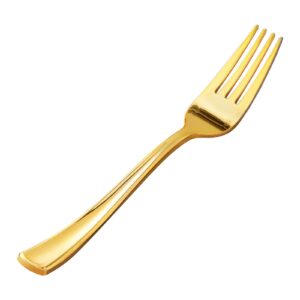 goodluck 50 pack gold plastic forks, heavy duty gold forks disposable, gold plastic cutlery perfect for weddings, parties, dinners