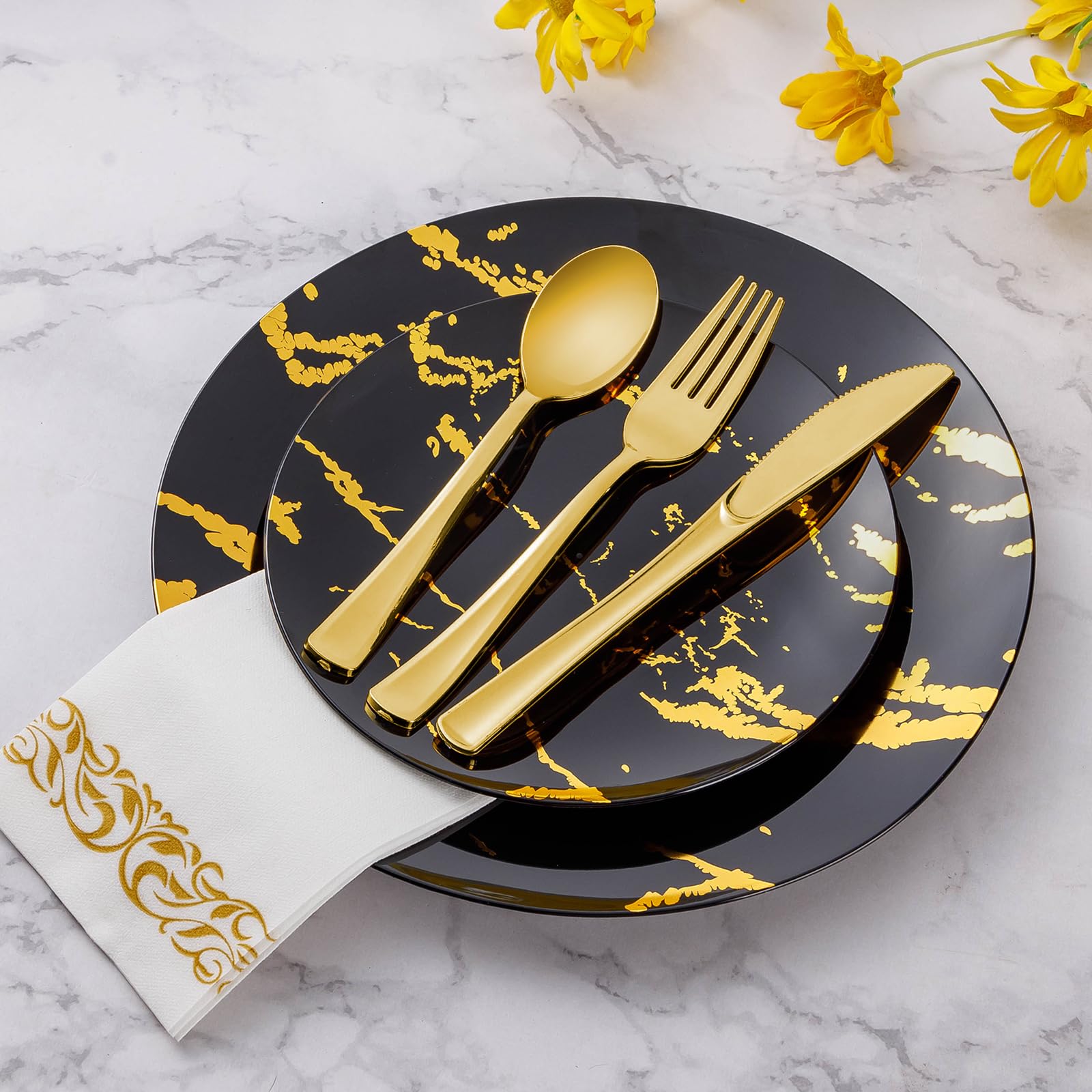 Goodluck 50 Pack Gold Plastic Forks, Heavy Duty Gold Forks Disposable, Gold Plastic Cutlery Perfect for Weddings, Parties, Dinners