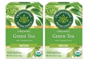 traditional medicinals organic green tea with toasted rice, matcha (pack of 2) 32 tea bags total