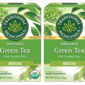 Traditional Medicinals Organic Green Tea With Toasted Rice, Matcha (Pack of 2) 32 Tea Bags Total