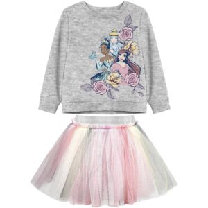disney girls princess ariel tiana cinderella skirt set sweatshirt and tutu, gray, 5t us
