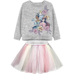 Disney Girls Princess Ariel Tiana Cinderella Skirt Set Sweatshirt And Tutu, Gray, 5T US