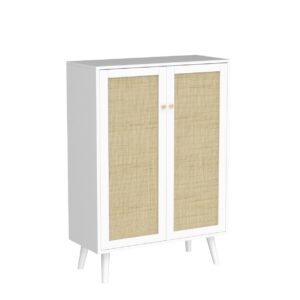 Anmytek Rattan Cabinet, 44" H Tall Sideboard Storage Cabinet with Crafted Rattan Front, Entryway Shoe Cabinet Wood 2 Door Accent Cabinet with Adjustable Shelves White, H0086