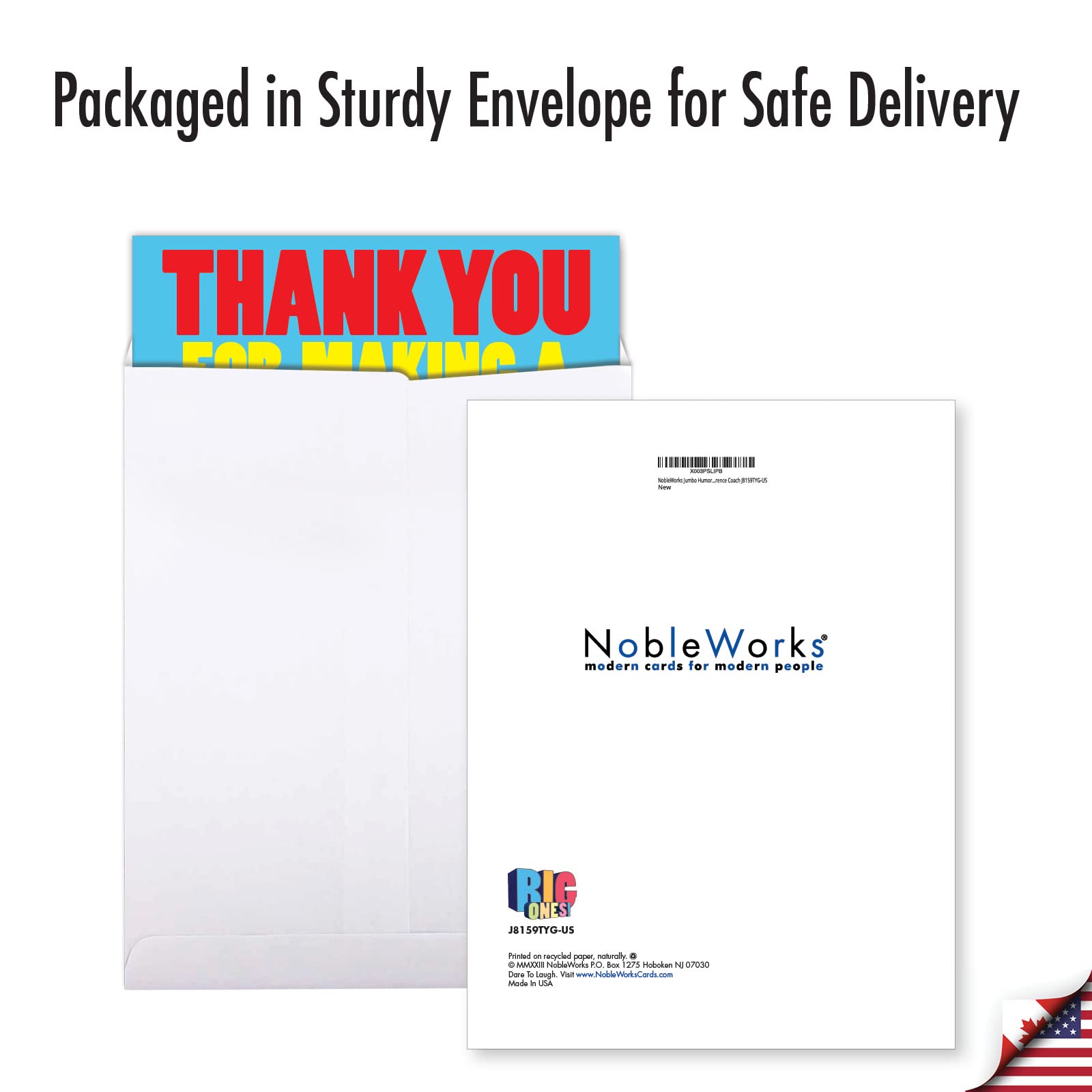 NobleWorks - 1 Jumbo Coach Thank You Greeting Card from Us (8.5 x 11 Inch) with Envelope, Team Sports Athlete, Oversize Note for School Teacher - Big Difference Coach J8159TYG-US