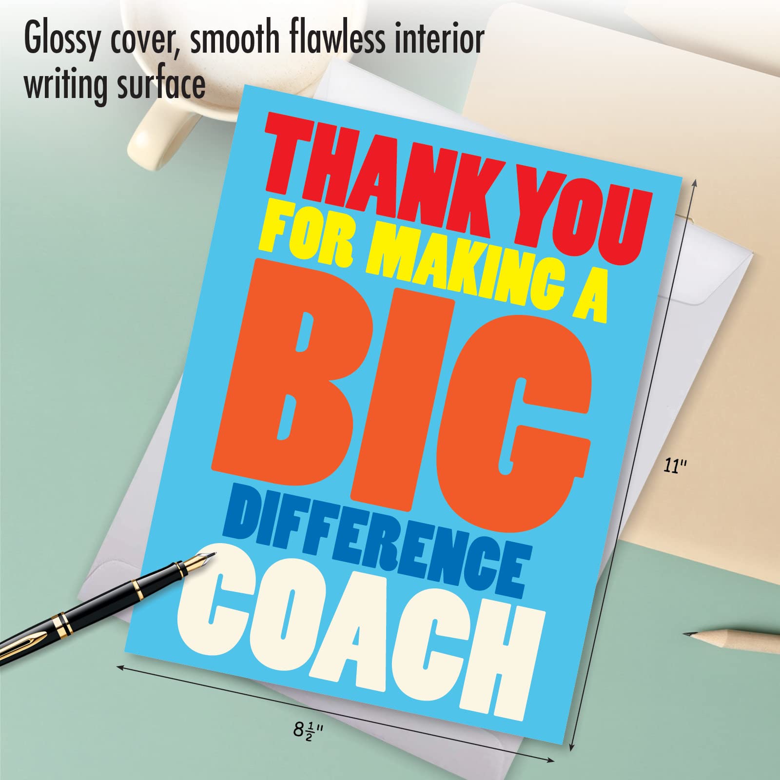 NobleWorks - 1 Jumbo Coach Thank You Greeting Card from Us (8.5 x 11 Inch) with Envelope, Team Sports Athlete, Oversize Note for School Teacher - Big Difference Coach J8159TYG-US