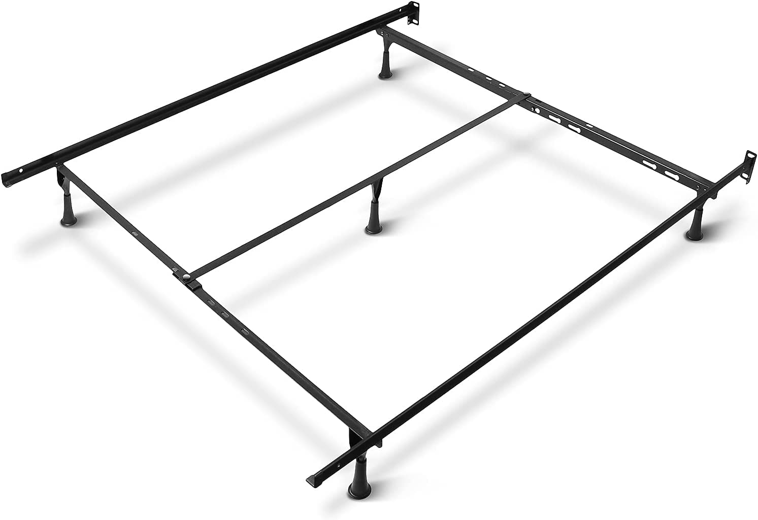 Hearth & Harbor Adjustable Bed Rails - Metal Adjustable Bed Frame with Bed Center Support Leg - 5.25” H Low Bed Frame - Expands from Twin Size Bed Frame to Full Bed Frame, Metal Queen Bed Frame, Black