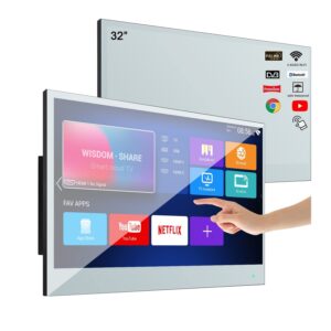 soulaca 32" inches smart touchscreen magic mirror led tv bathroom decor hotel big waterproof ip66 built-in wifi bluetooth atsc