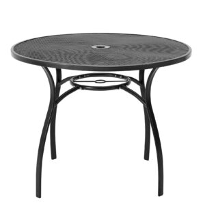 AECOJOY Metal Patio Table with Umbrella Hole, Outdoor Dining Table Steel Round Outside Table, Weather-Resistant Table 37 Inch for Lawn Backyard Garden Porch Bistro Dark Grey