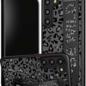 Cisland Leopard Cheetah A54 Case with Strap Stand Kickstand, Cute Case for Women Girly Designer for Girls Silicone Compatible with Samsung Galaxy A54 5G Leopard Cheetah Print Black