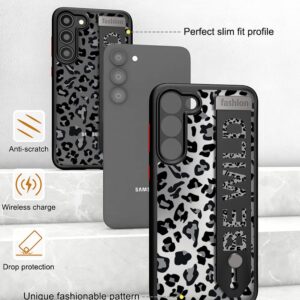 Cisland Leopard Cheetah A54 Case with Strap Stand Kickstand, Cute Case for Women Girly Designer for Girls Silicone Compatible with Samsung Galaxy A54 5G Leopard Cheetah Print Black