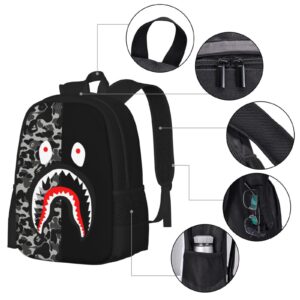 HAIXING Camo Shark Backpack Laptop Backpack For Boys Travel Bag Casual Daypack Hiking Bag For Girls 17inch School Begin Gifts