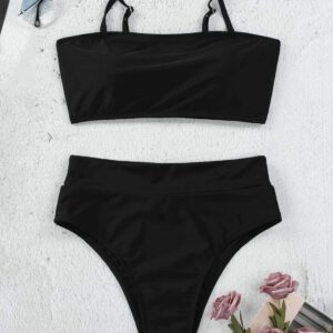 Pink Queen Plus Size 2 Piece Bikini Set for Women Strapless Sexy Cheeky High Waisted Swimsuit Bathing Suit Black 2XL