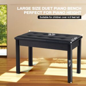 DEARJAG Piano Bench with Storage Piano Stool and Padded Cushion Wooden Duet Seat for Keyboard Piano Seat with Waterproof Non-Slip,Black