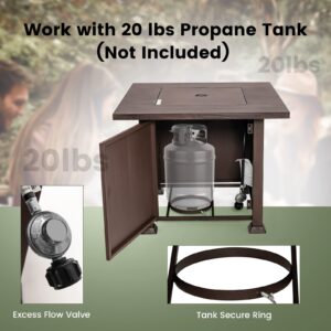 HAPPYGRILL 32” Propane Fire Pit Table, 50,000 BTU Outdoor Propane Gas Fire Table with Wood-like Tabletop, Lid and Lava Rocks, Square Auto-ignition Propane Firepit with PVC Cover