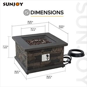 Sunjoy 28" Smokeless Firepit Outdoor Propane Gas Slate Square LP Firepit Table with Propane Tank Bracket and Lava Rocks