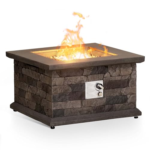 Sunjoy 28" Smokeless Firepit Outdoor Propane Gas Slate Square LP Firepit Table with Propane Tank Bracket and Lava Rocks