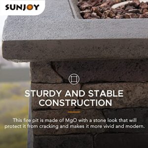 Sunjoy 28" Smokeless Firepit Outdoor Propane Gas Slate Square LP Firepit Table with Propane Tank Bracket and Lava Rocks