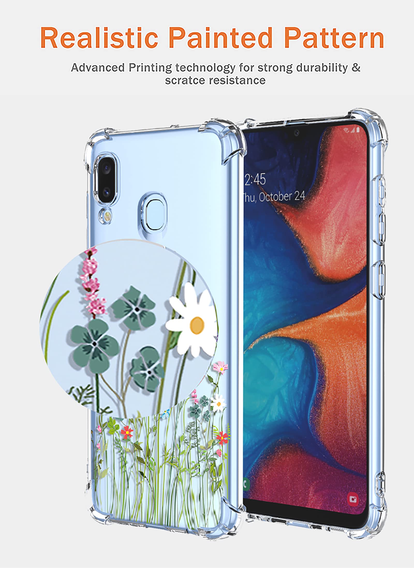 OEURVQO for Galaxy A40 Samsung A40 SM-A405F Case Clear Floral Flower Pattern Soft TPU Shockproof Bumper Anti-Scratch Protective Phone Cover for Samsung Galaxy A40 (Little Wild flowers)